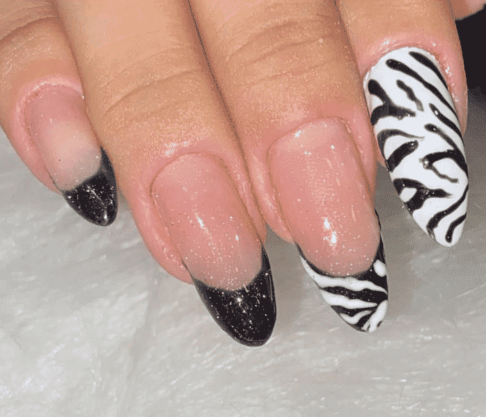 unhas de zebra preto e branco