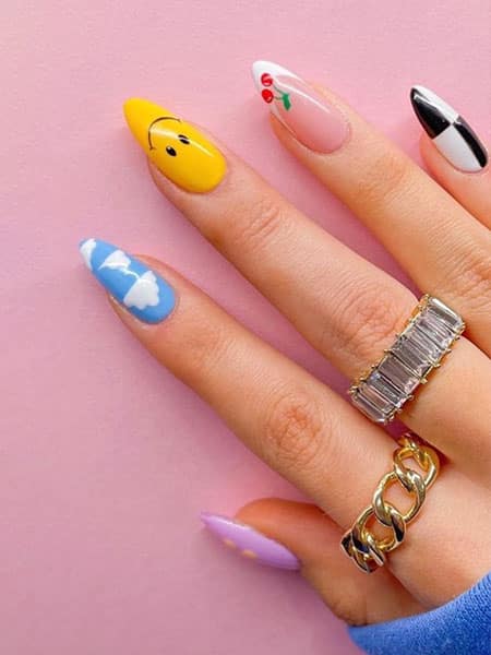 unhas tipo stileto coloridas
