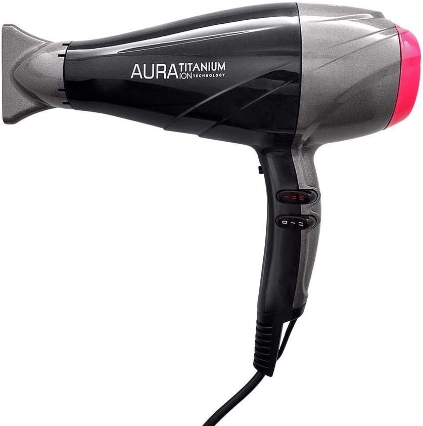 Secador de Cabelo Gama Italy Aura Titanium 110V Preto e Rosa 2300W 2 Velocidades 3 Temperaturas