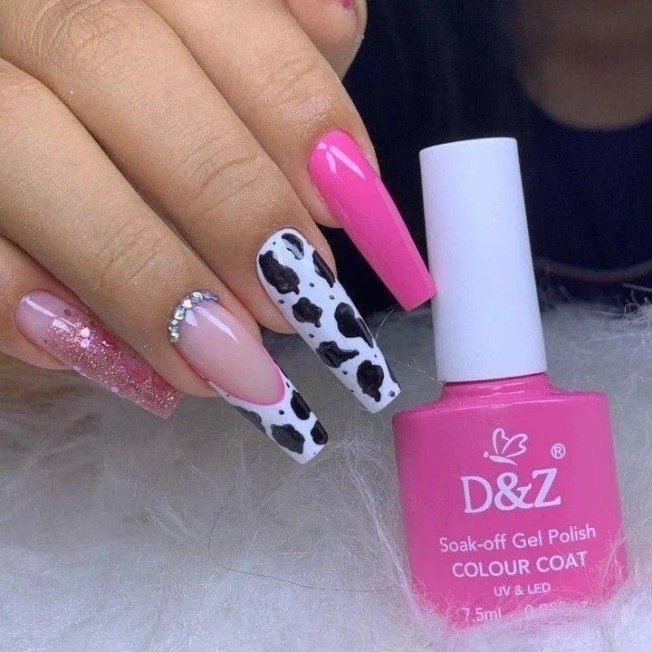 unha rosa Pink & animal print